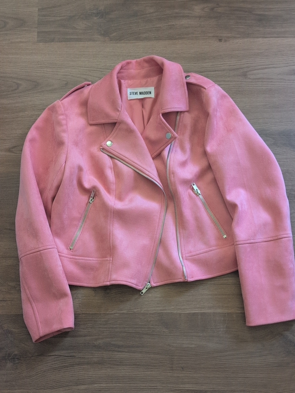 Steve Madden Rose Pink Moto Faux Suede Jacket